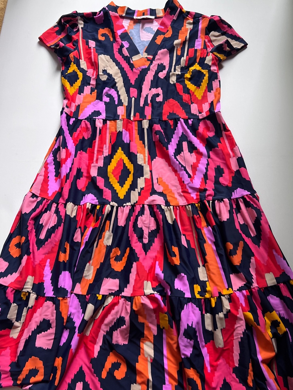 Like New JUDE CONNALLY libby dress in grand ikat navy Large - Picture 3 of 5